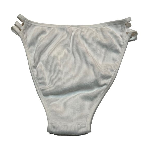 NWT AERIE High Cut Bikini Pantie Sz XL White Ribbed Gold Ring - Picture 2 of 4